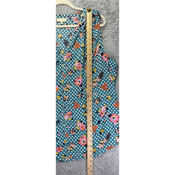 ModCloth Women 2X Top Blue Polka Dot Floral Sleeveless V-Neck Retro‎ Lightweight - Picture 5 of 12